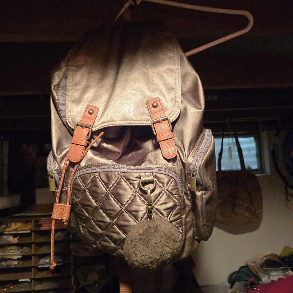 Source Unknown Quilted Backpack - Silver And Tan - image 4